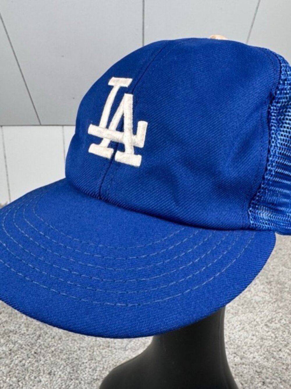 Vintage Los Angeles LA Dodgers Snapback Trucker Hat Blue Mesh MLB ANNCO 80s-90s